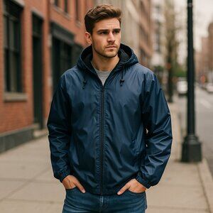 Totes Hooded Windbreaker Jacket – Fleece Lined – Size LGE – Blue